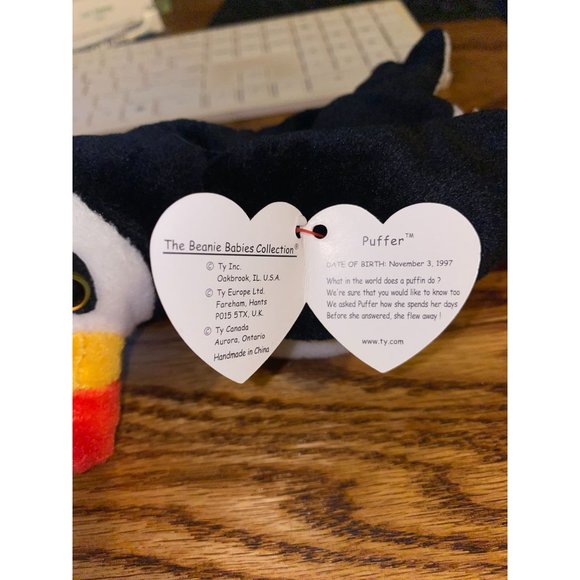 1997 Ty Puffer Beanie Babies Puffin PE Pellets Vintage Tag Errors Red Yellow Bla - Picture 6 of 10